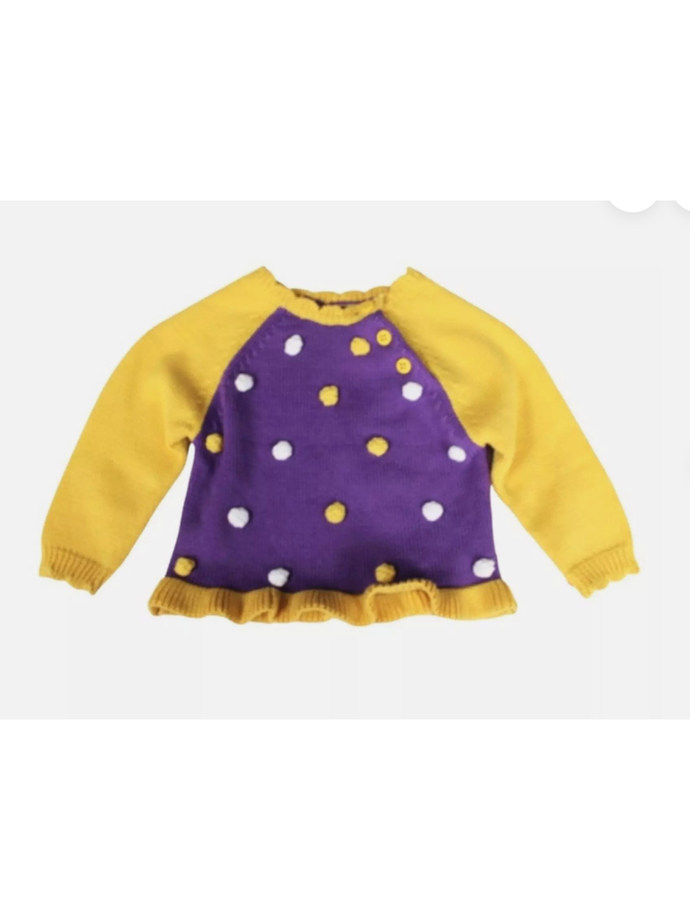 Zubels Vintage Baby GirlsYellow Purple LSU Tigers Pom Poms Cotton Sweater 9 mos